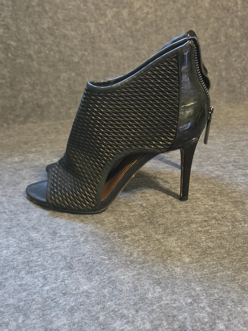 Donald J. Pliner Black Woven Peep-Toe Stiletto Booties